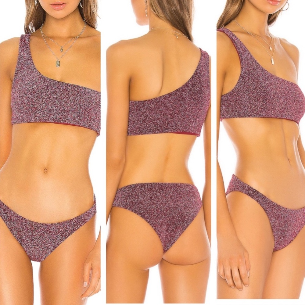 NWT Mikoh Samoa Sparkle Bikini Swim Top & Bottoms in Dragonfruit XS
